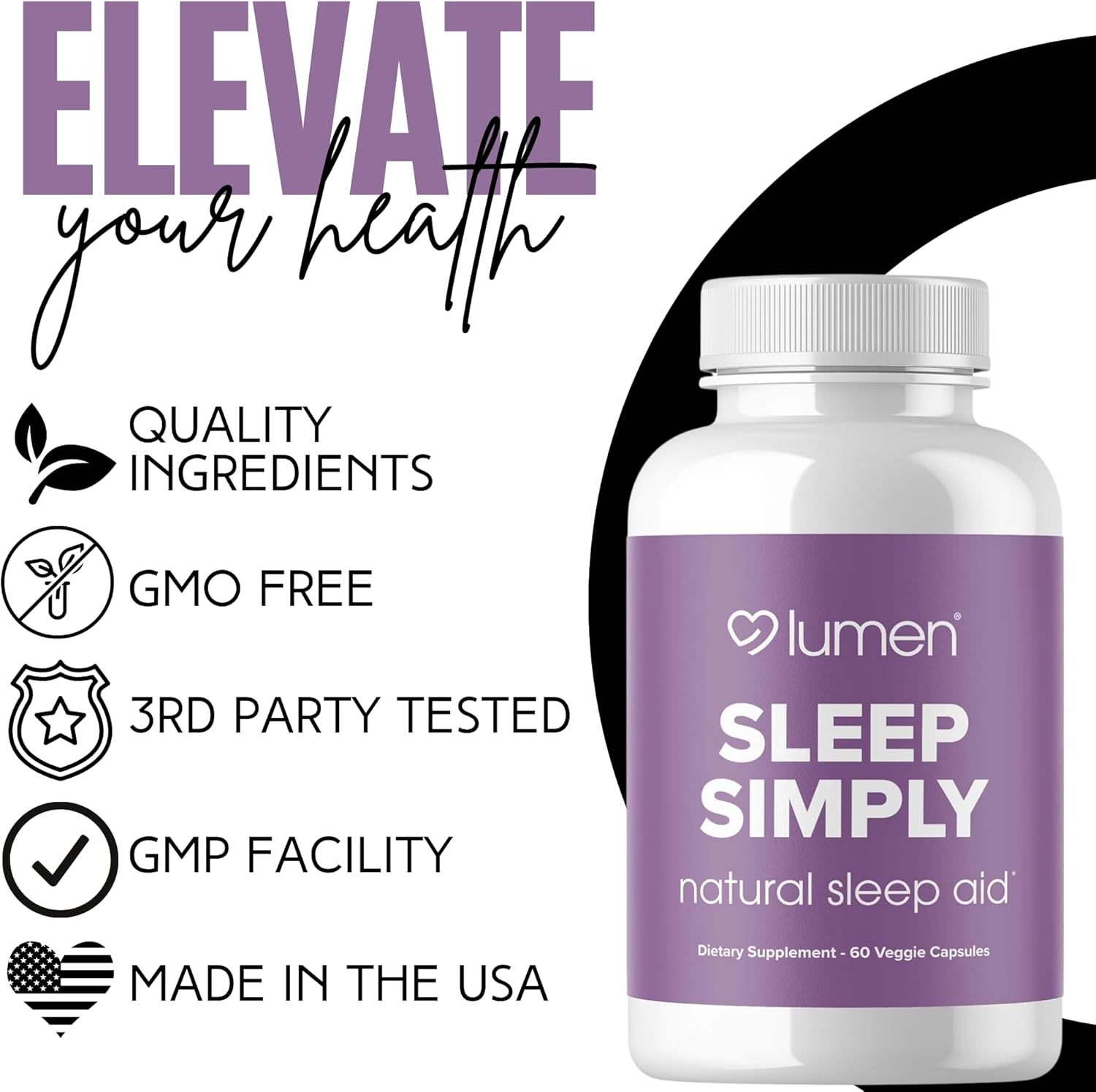 Lumen Naturals Sleep Aid for Adults, Herbal Supplement with Melatonin, Valerian Root, Magnesium, Deep Sleep Support to Promote Calm Deep Sleeping for Better Rest - 60 Capsules