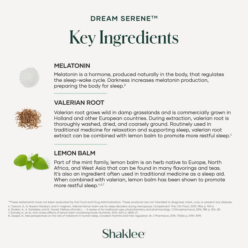 Shaklee - Dream Serene™ Melatonin Sleep Aid - Fall Asleep Faster, Wake Up Refreshed - with Melatonin, Valerian, Lemon Balm, L-Theanine - for Ultimate Beauty Sleep - 30 Softgels
