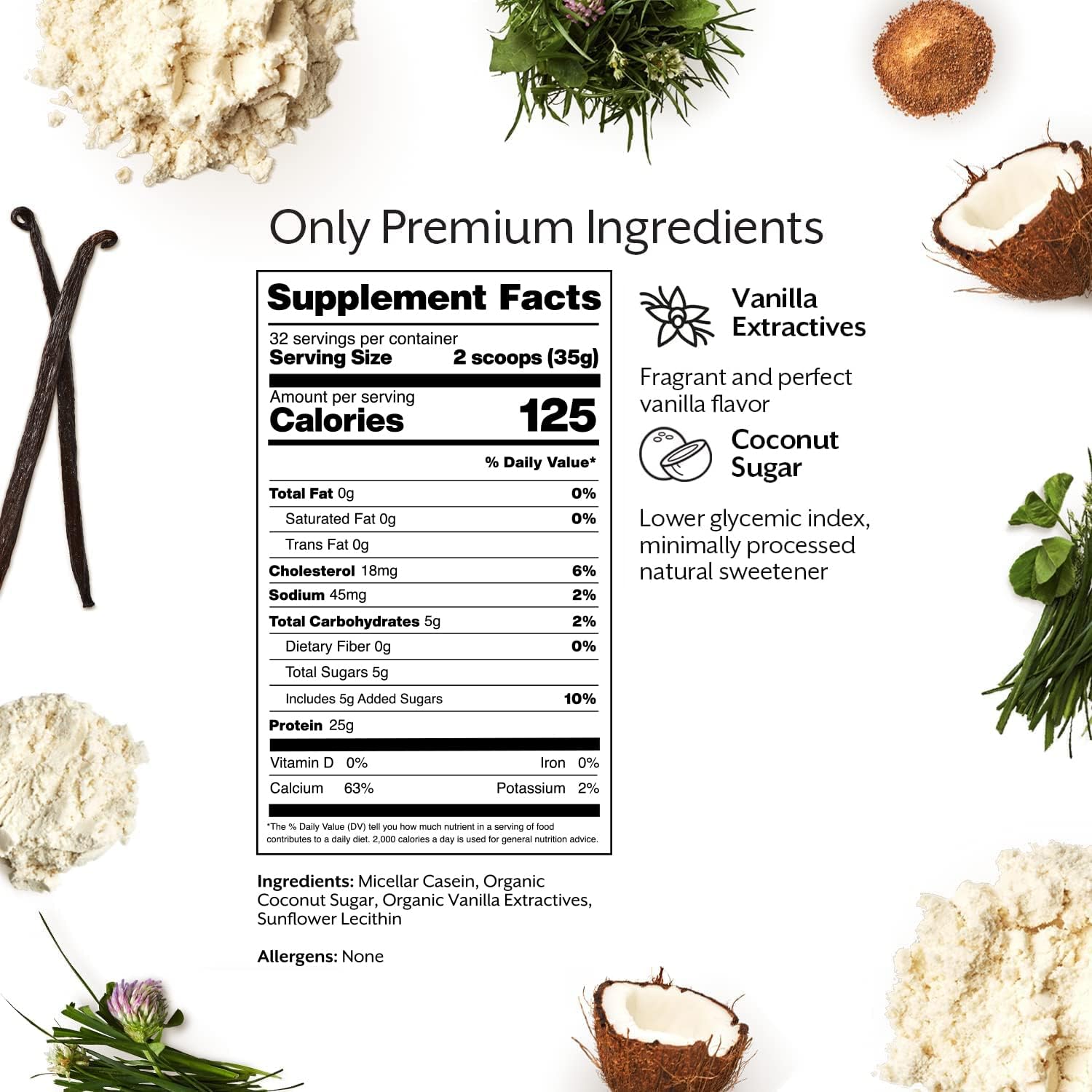 ProMix Nutrition Casein Protein Powder - Grass-Fed, Pasture Raised, Slow Release 25g Micellar Casein - 5.4g BCAAs Gluten Free, Sugar Free, Soy Free - Vanilla, 5lb