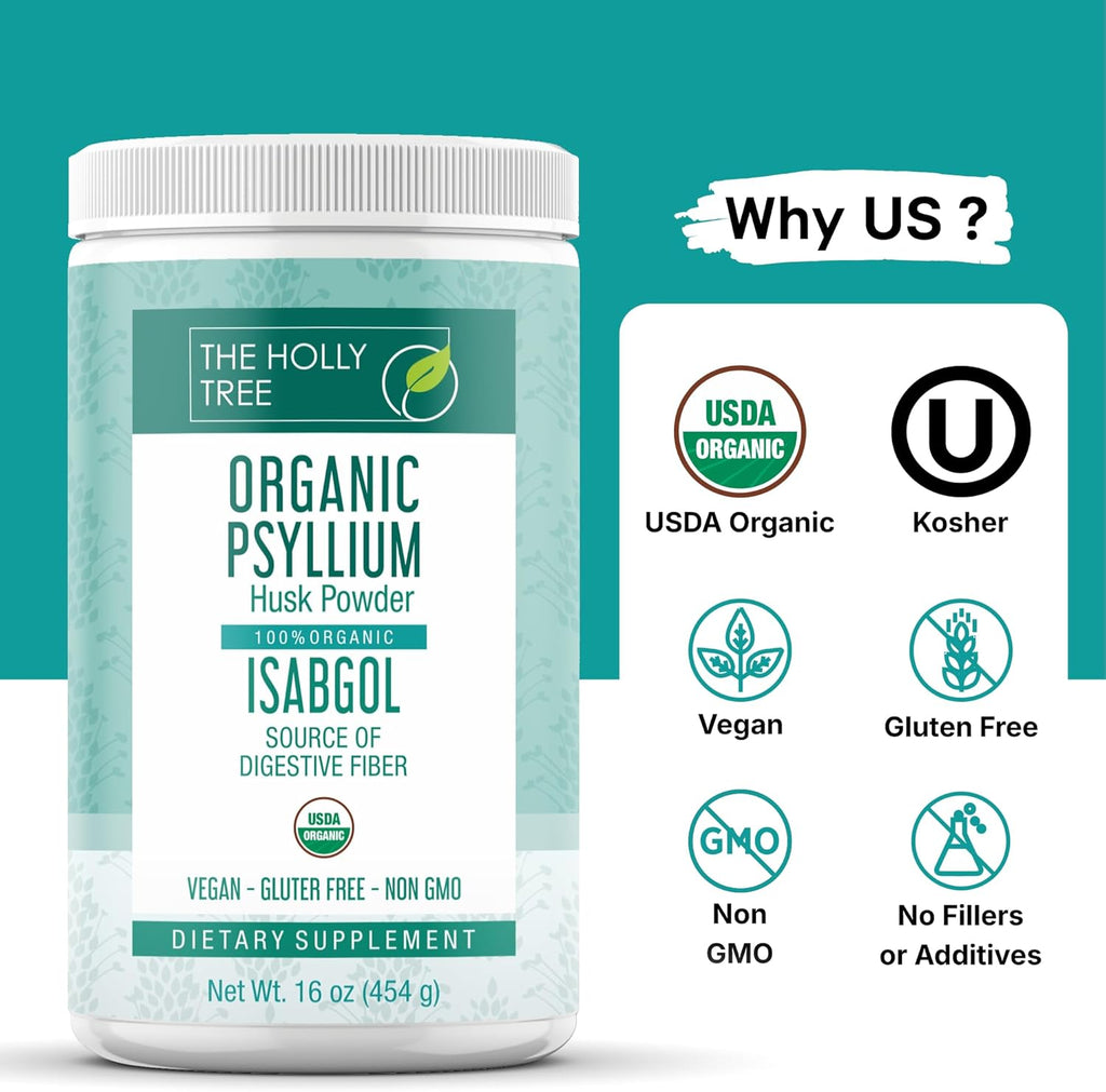 Organic Psyllium Husk Powder 16 oz - Psyllium Husk Powder Organic for Gut Cleanse & Regularity - Premium Fiber Supplement - Vegan, Gluten-Free, Non-GMO, USDA Certified
