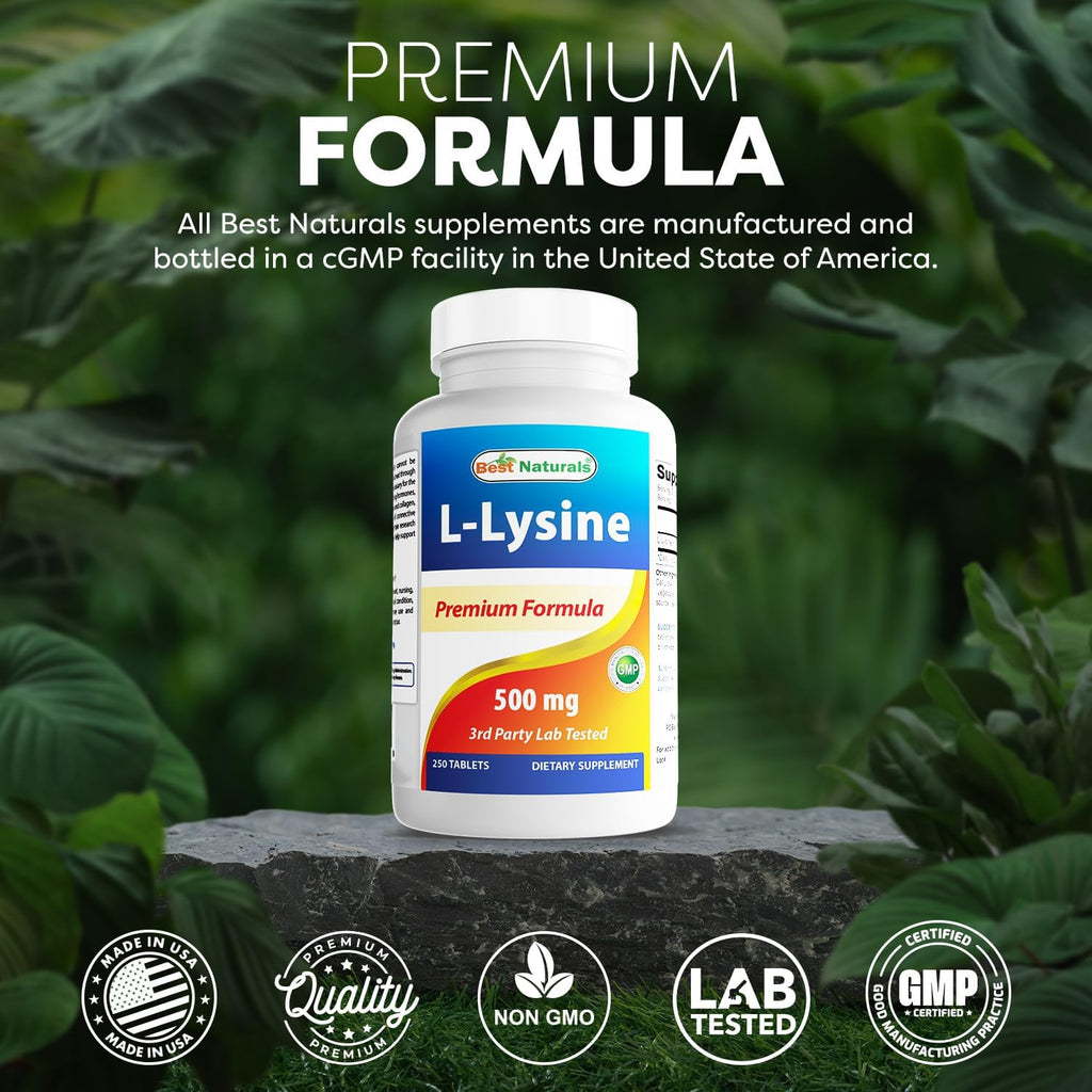 Best Naturals L-Lysine 500 mg 250 Tablets (250 Count (Pack of 3))