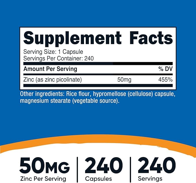 Nutricost Zinc Picolinate 50mg, 240 Vegetarian Capsules (3 Bottles) - Gluten Free and Non-GMO