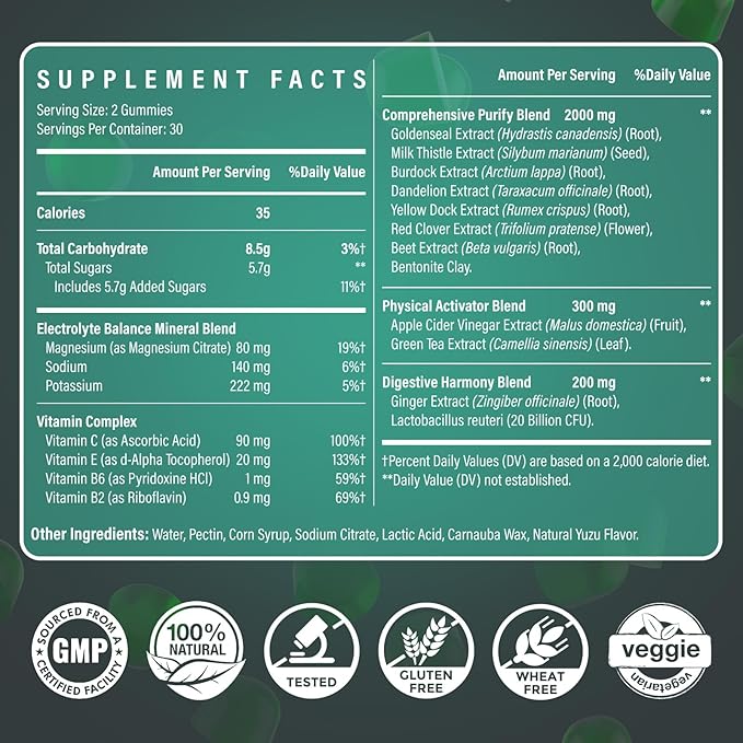 Detox Cleanse Gummies - Liver, Gut, Kidney Cleanse Detox & Repair, Rapid & Effective Full Body Cleanse Best for Women and Men with Milk Thistle - Natural Plant-Based Detox Supplement, 60 Gummies