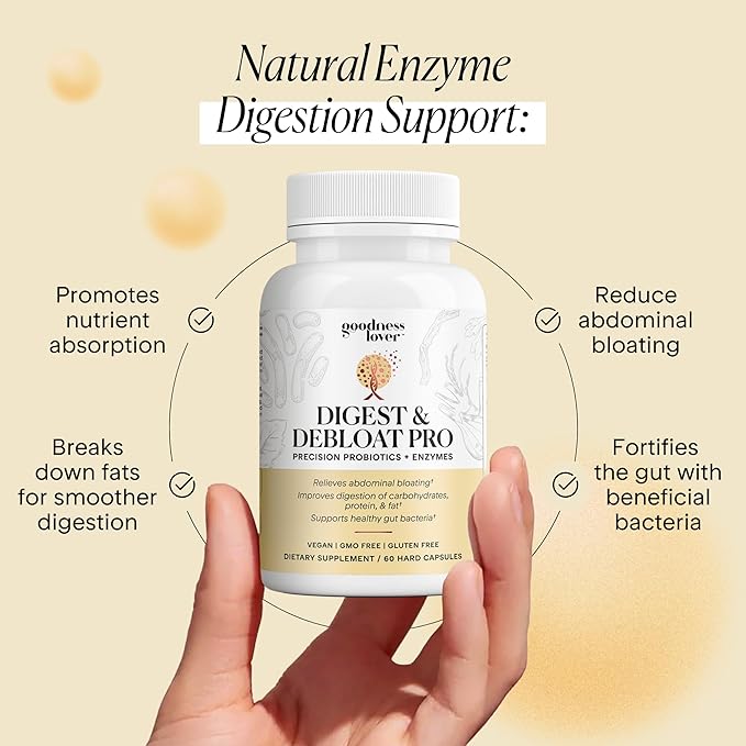 Goodness Lover Digest & Debloat Pro, Natural Digestive Enzymes Probiotics for Bloating Relief and Gas Relief, Probiotic Supplement for Women and Men, Vegan, Non-GMO, 90 Capsules
