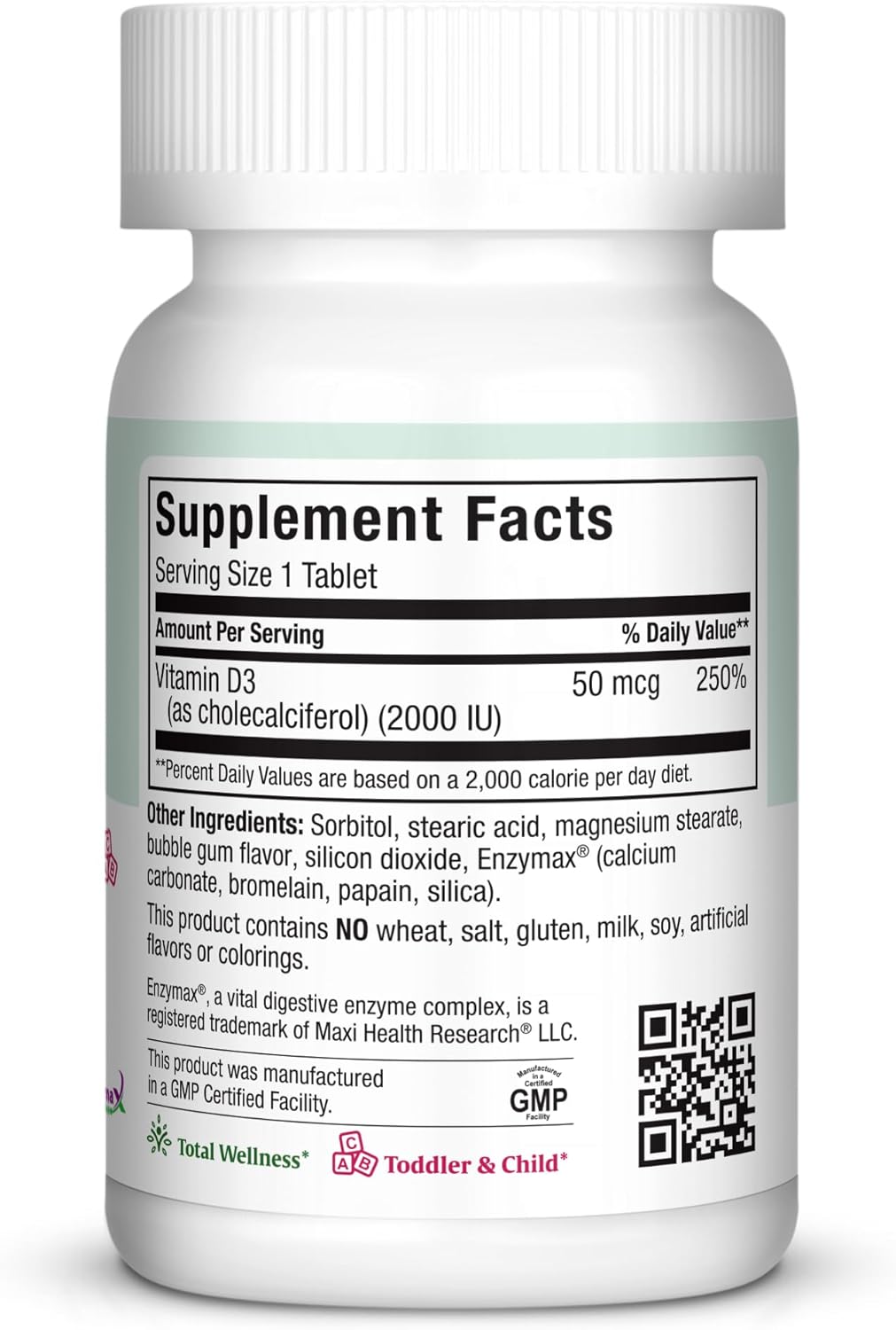 Maxi Health Chewable Vitamin D3 2000 IU Supplement - Delicious Natural Bubble Gum Flavor - Supports Calcium Absorption, Immune and Bone Health in Adult Women, Men, Children & Toddlers - 200 Chews