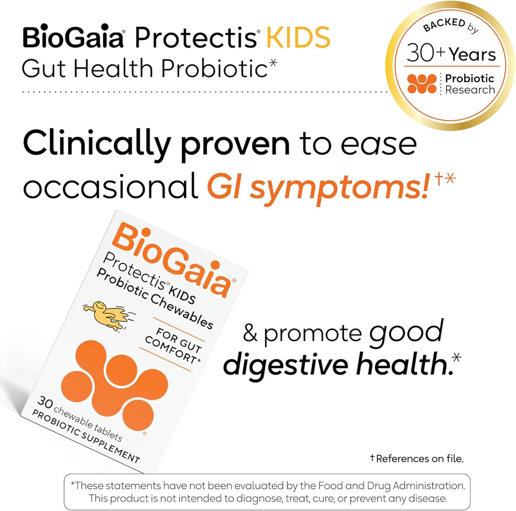 BioGaia Kids Probiotic Chewables | Promote Regularity | Ease Occasional Tummy Troubles | Ages 3+ | Allergen, Dairy, Soy & Gluten Free | Backed by 30 Years of Probiotic Research | 90 Day Supply