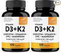 Sandhu's Vitamin D3 K2 Magnesium 10000 IU, 120mcg K2 Capsules 120 Count (Pack of 2) | with VIT B6, Zinc & Quercetin | D3K2 Supports Superior Absorption, Energy, Immune, Muscle Health for Men & Women