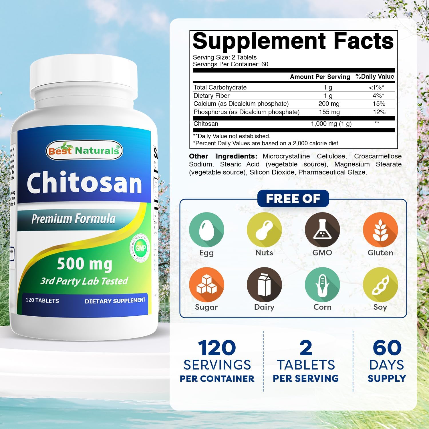 Best Naturals -- Chitosan -- 500 mg -- 120 Tablets