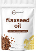 Flaxseed Oil 1,400mg, 300 Liquid Softgels | Flaxseed Oil Supplement with Omega 3, 6, & 9 Fatty Acids + DHA & Alpha Linolenic Acid (ALA) | Fish Free Omega Source | Non-GMO