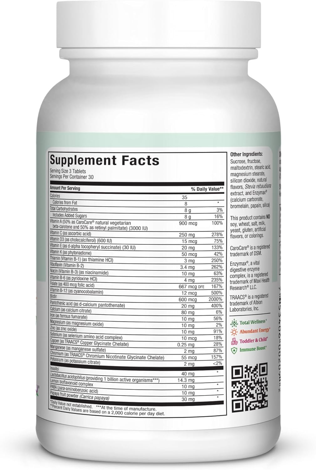 Maxi Health Chewable Multivitamin for Kids, Teens and Adults - Cherry Chewable Vitamins for Adults & Children - Kosher Kids Multivitamin + Iron (90 Tablets)