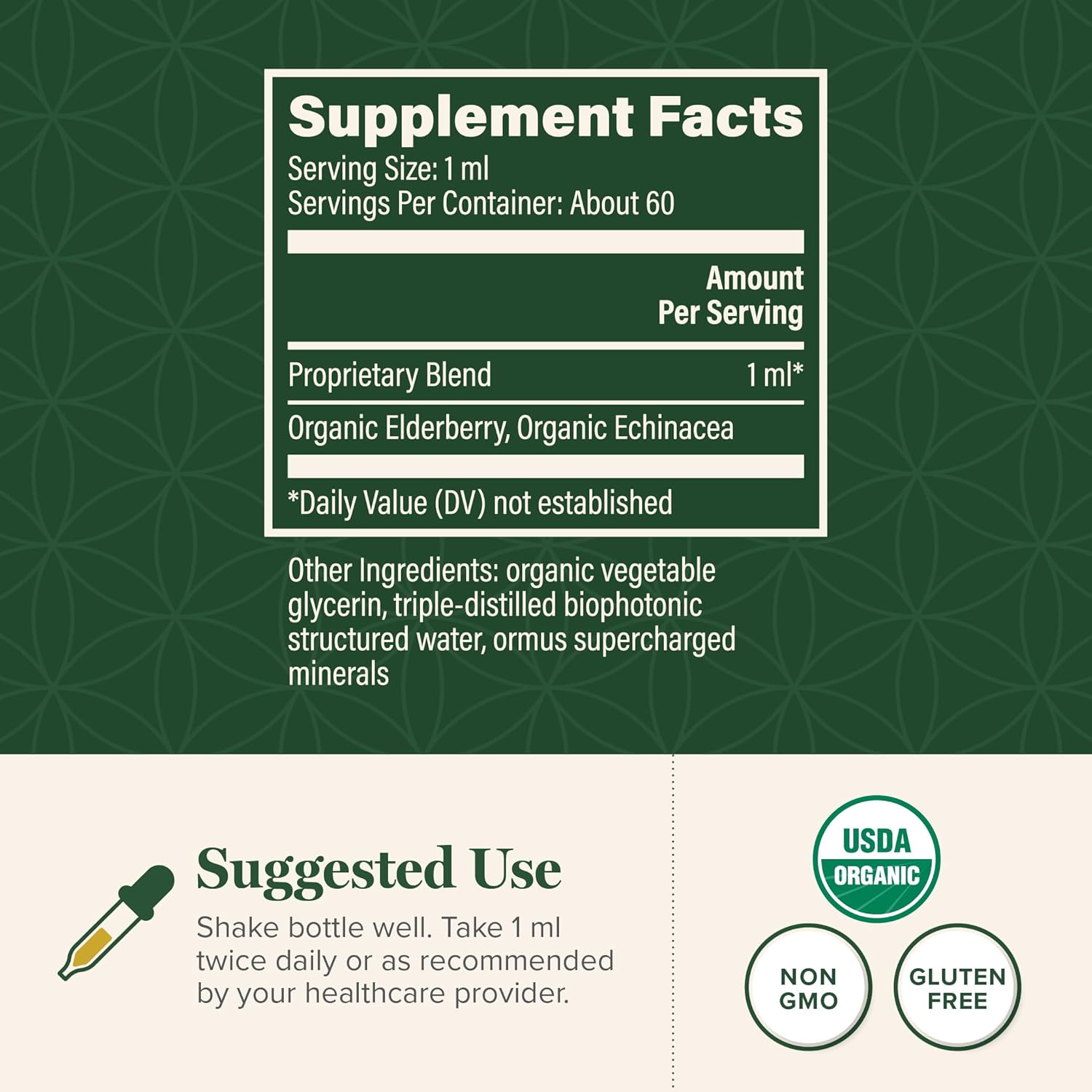 Global Healing USDA Organic Elderberry & Echinacea Liquid Supplement Tincture | Antioxidant Immune Support Against Harmful Organisms for Adults and Kids, Vegan, Non-GMO, 1-Month Supply (2 Oz)