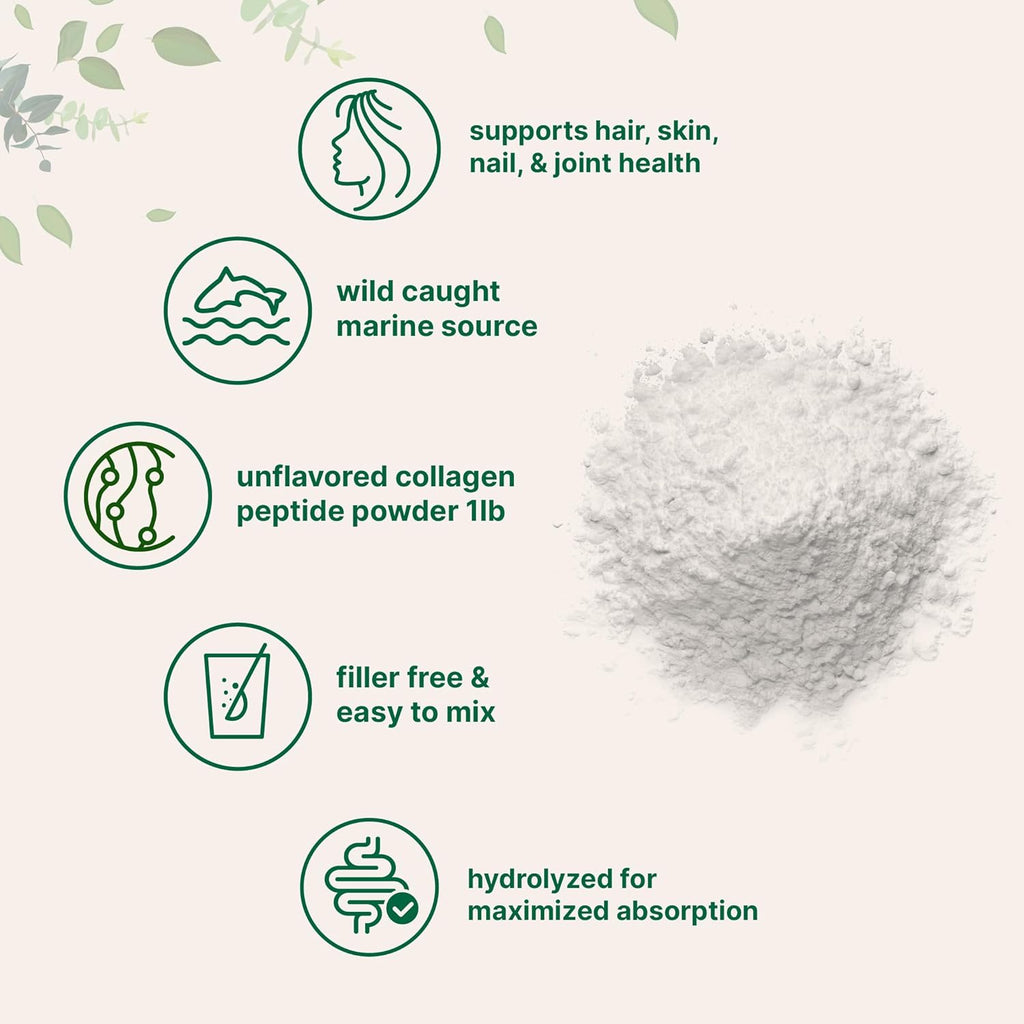 Micro Ingredients Marine Collagen Peptides Powder, 1 lb | Type I Marine Collagen + Natural Protein | Wild-Caught Fish Source | Unflavored | Supports Hair, Skin & Joint Health | Pescatarian, Non-GMO