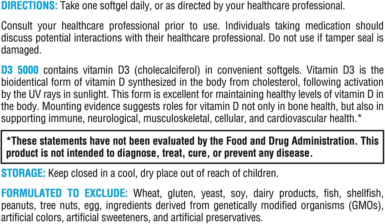XYMOGEN D3 5000 - Bioavailable Vitamin D3 5000 IU (125 mcg) - High Potency Vitamin D Supplement to Support Immune Health, Bone + Heart Health (90 Gelatin Softgels)