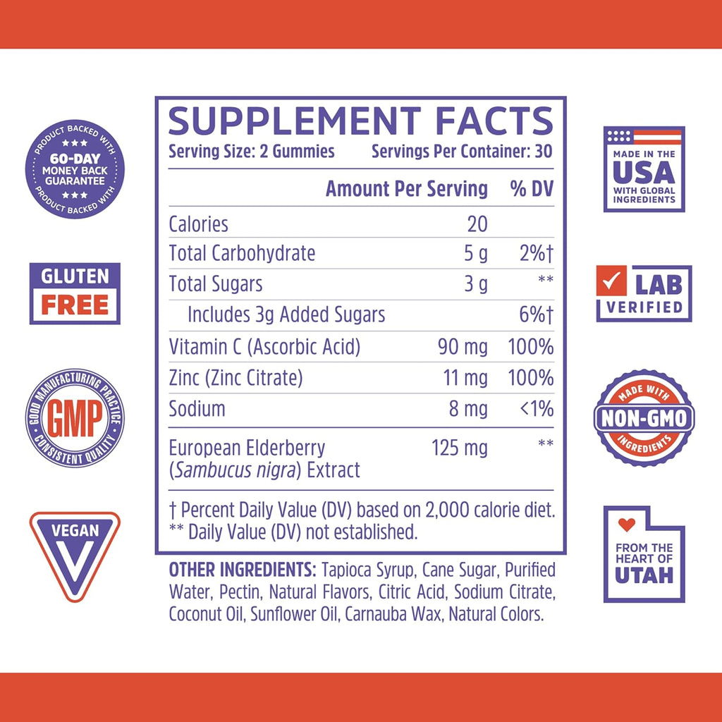 ZHOU Elder-Mune Elderberry Gummies - Black Elderberry Vitamin C, & Zinc, Daily Immune Support Supplement for Women & Men, Natural Chews for Adults & Children 4 & Up - 60 Gummies (3 Pack)