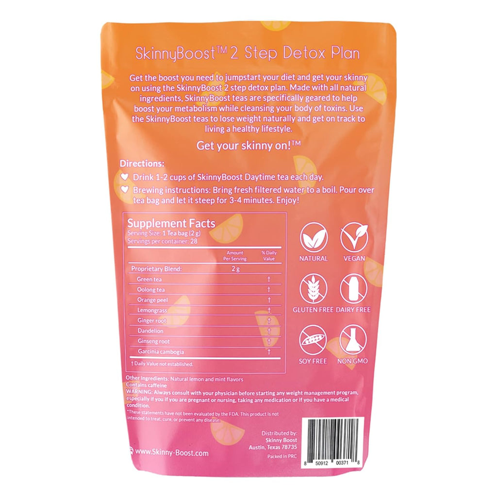 SkinnyBoost 28 Day Detox Daytime Tea - CITRUS MINT (28 Tea Bags) Supports Metabolism Boost, Detox, All Natural, Non GMO, Vegan, Keto Friendly