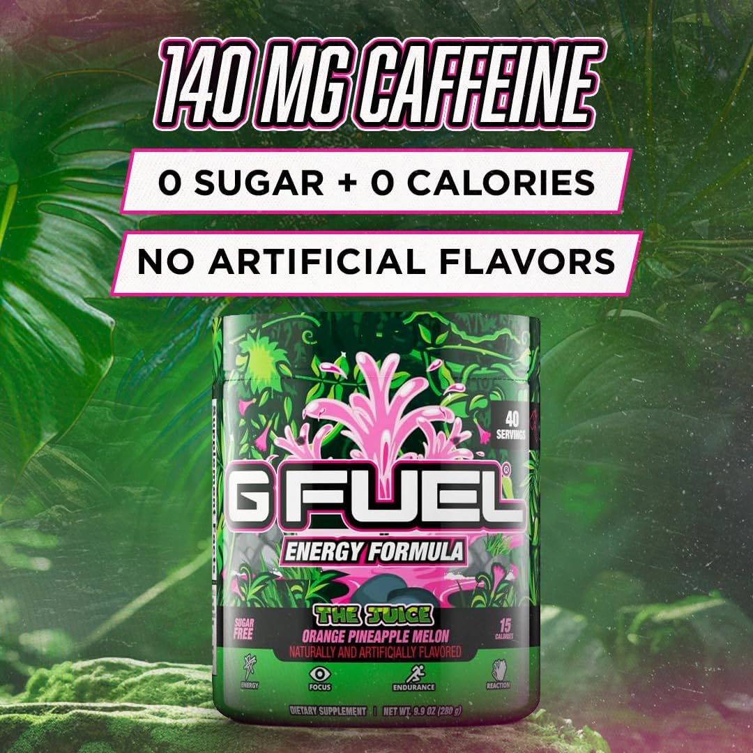G Fuel The Juice Energy Drink Powder, Pre Workout Caffeine Mix for Gaming, Sugar Free Focus Amino, Vitamin + Antioxidants, 9.9oz (Pineapple & Melon Punch, 40 Servings)