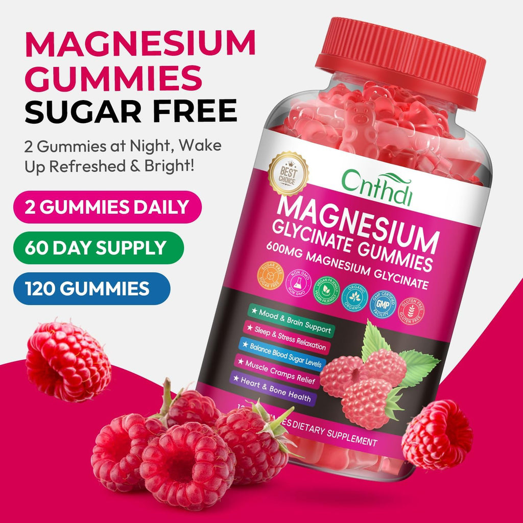 Magnesium Glycinate Gummies 600mg, High Absorption Magnesium Gummies with L-Threonate, Calcium, Vitamin B6, D3, Sugar Free Chews for Men & Women Relaxation, Stress Relief, Night Rest