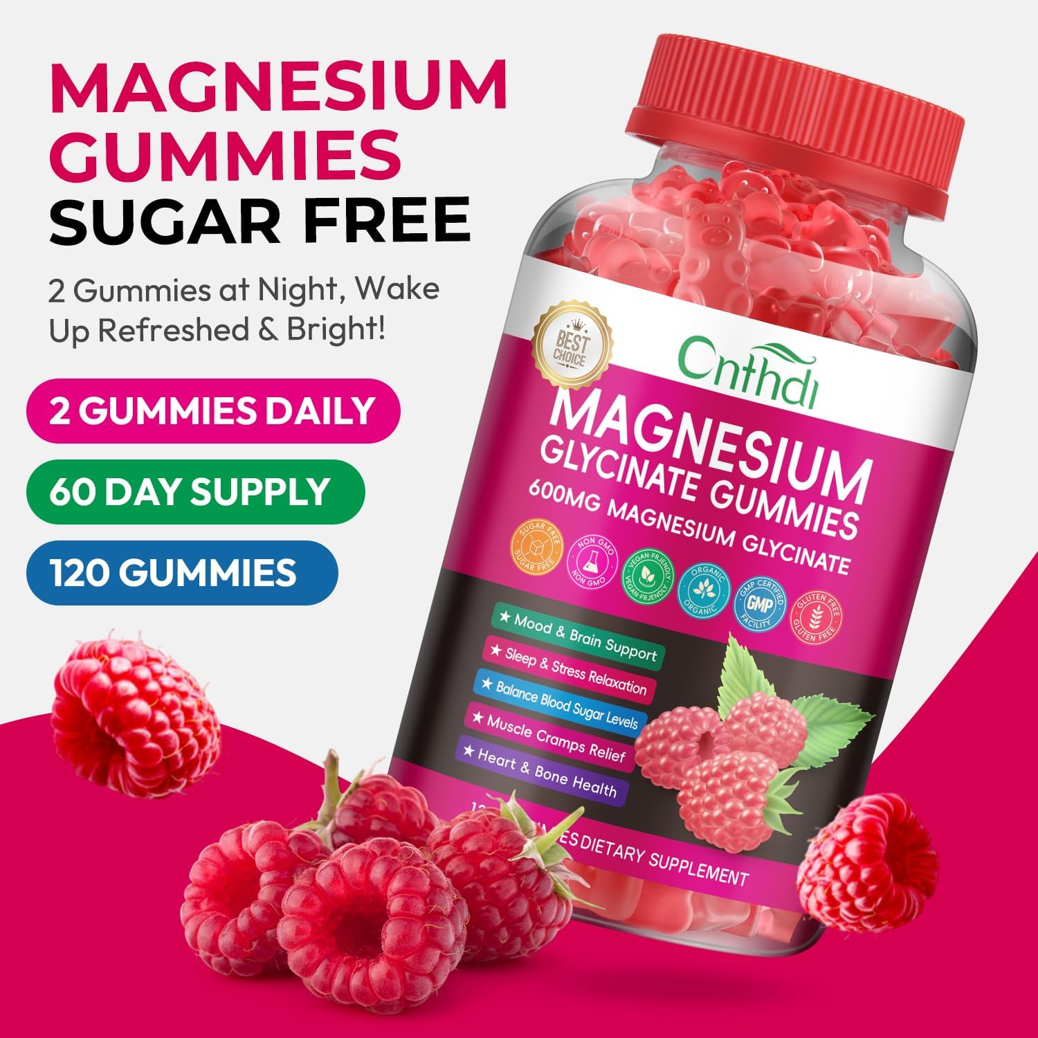 Magnesium Glycinate Gummies 600mg, High Absorption Magnesium Gummies with L-Threonate, Calcium, Vitamin B6, D3, Sugar Free Chews for Men & Women Relaxation, Stress Relief, Night Rest