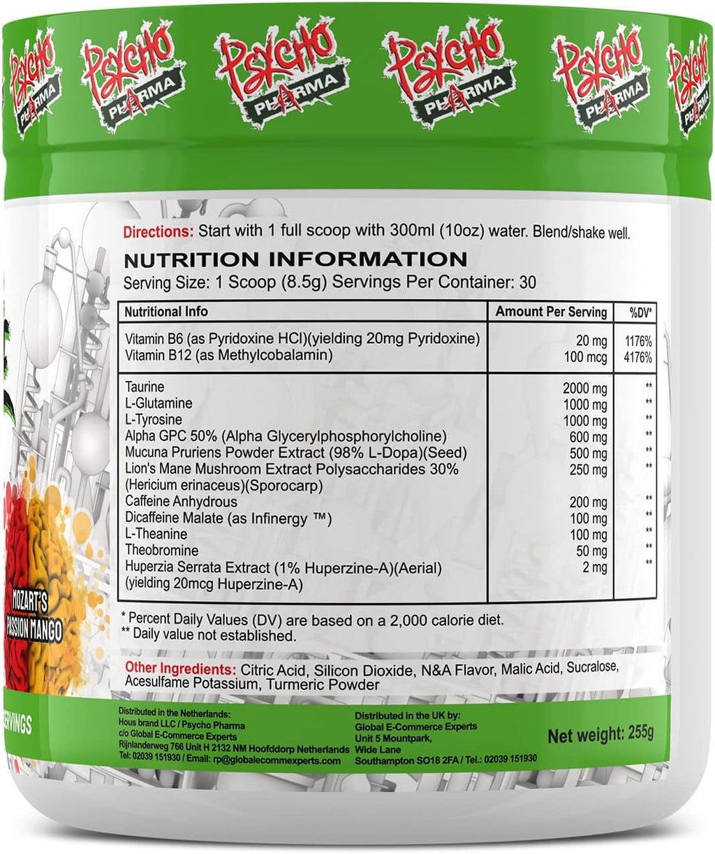 Psycho Pharma. Infinite Brain Nootropic Game Changer. Compete Win (Mozart's Passion Mango, 30 Serving)