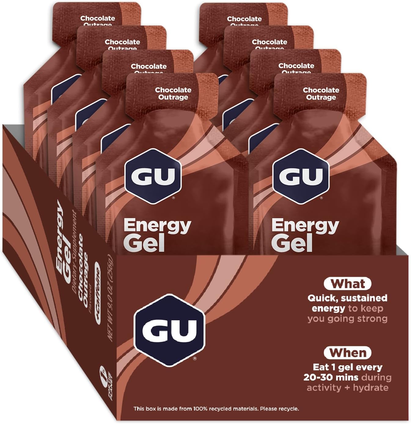 GU Energy Original Sports Nutrition Energy Gel, 8-Count, Chocolate Outrage