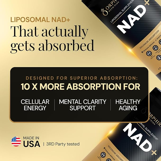 Orphira Liquid Liposomal NAD+ Supplement - 10x Better Absorption for Cellular Energy, Mental Clarity, Healthy Aging & Vitality Support - Enhanced NAD Plus, Vegan, Non-GMO - 30 Servings (4 fl oz)
