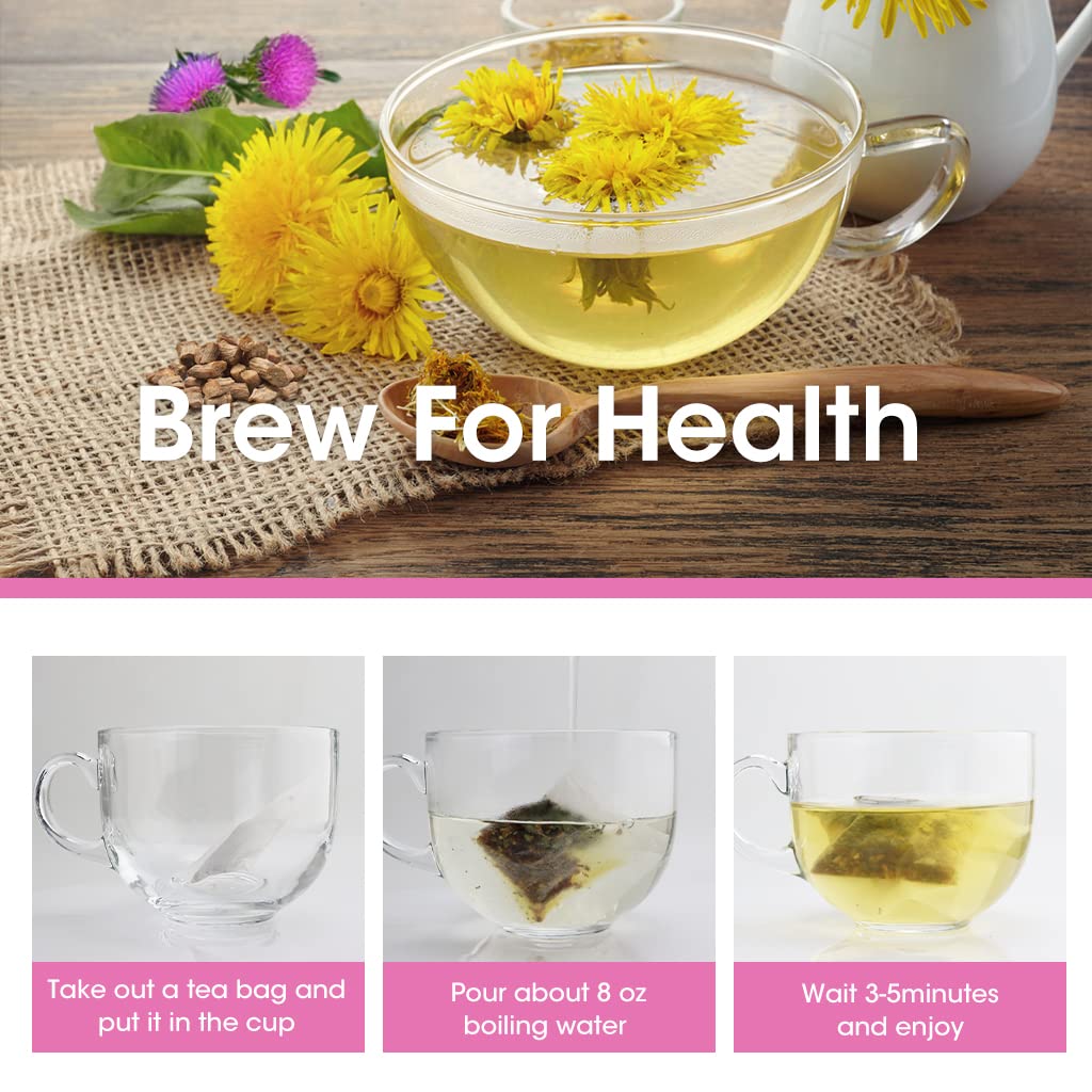 Premium Roasted Dandelion Root Tea with Milk Thistle and Peppermint - Herbal Tea for Cleanse and Digest, 40 bags