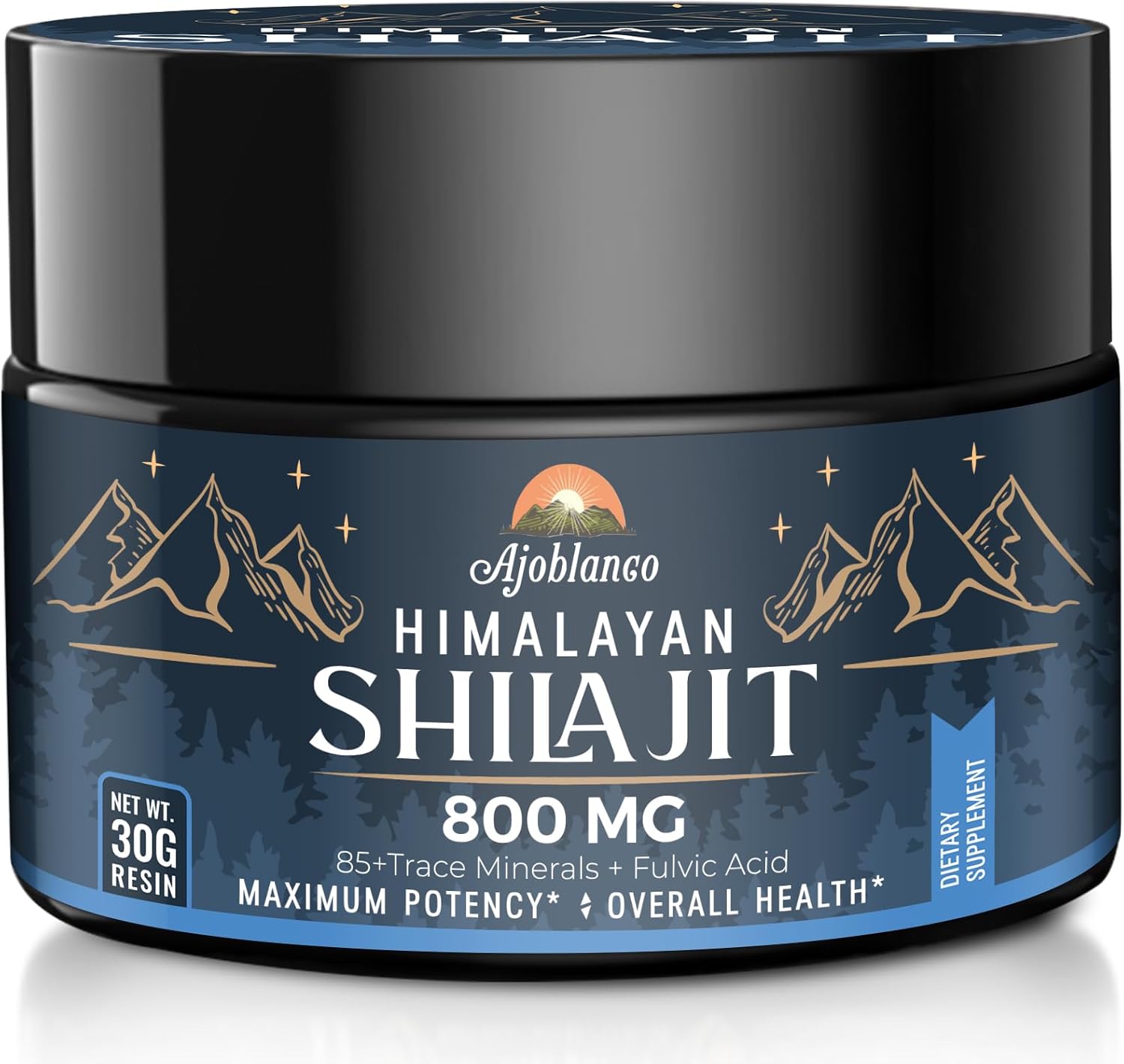 Ajoblanco 800 Mg Himalayan Shilajit Resin, Shilajit Pure Himalayan Organic, Shilajit Supplement with Purity, High Dosage & Potency for Energy, Strength & Immunity, Men & Women, 30 Grams