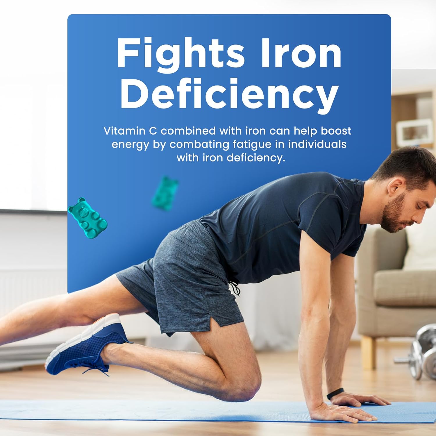 Iron Gummies for Women & Men - Iron Supplement with Vitamin B6, B12, C, Zinc, Folate for Adults & Kids - Support Iron Deficiency, Anemia, Energy Boost, Blood Builder - Sugar Free Vegan 60ct Blueberry