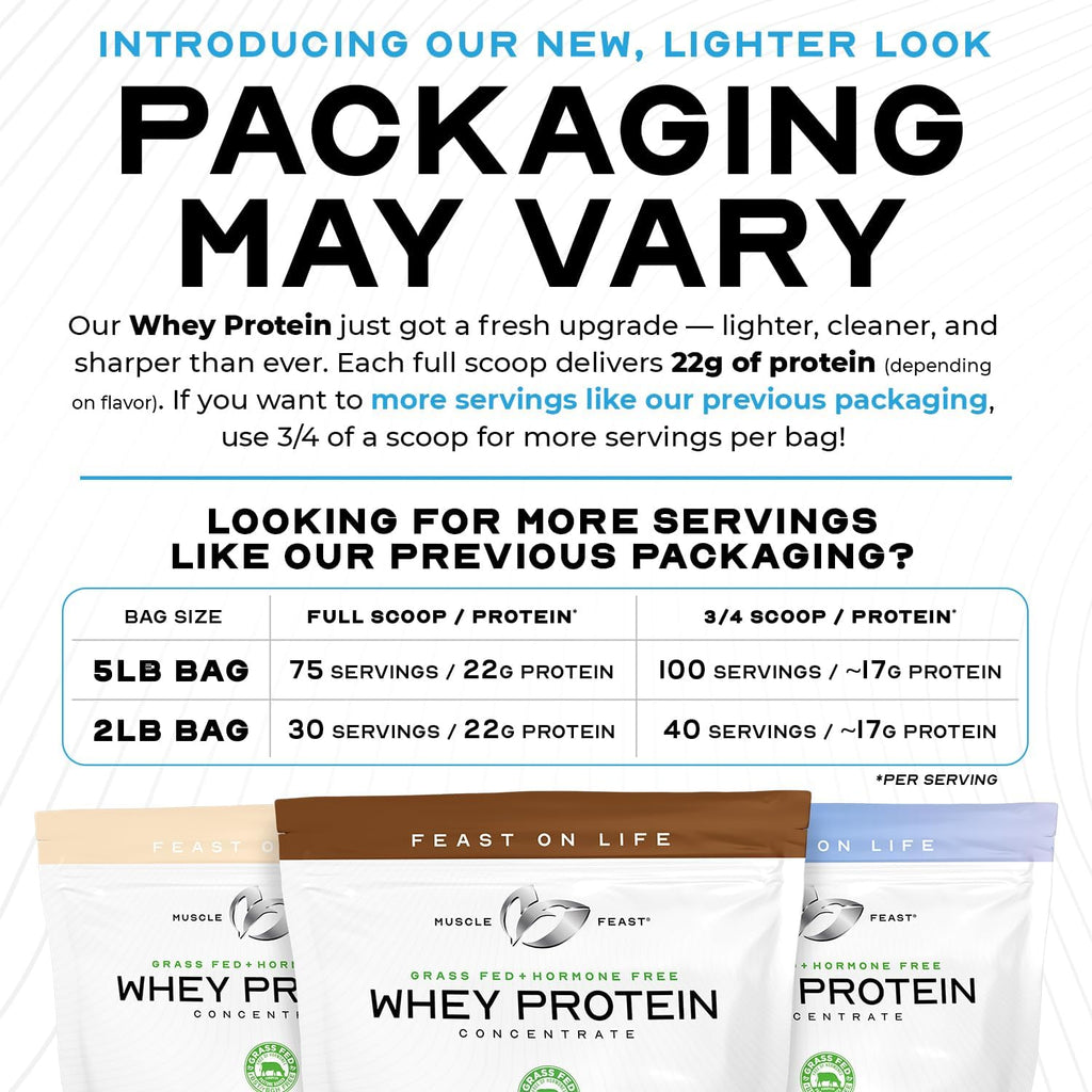 Muscle Feast Grass-Fed Whey Protein Concentrate Powder, All Natural, Hormone Free Pasture Raised Whey Protein Powder for Women & Men, Clean, Non-GMO & Gluten Free Whey Concentrate - Unflavored, 2lb