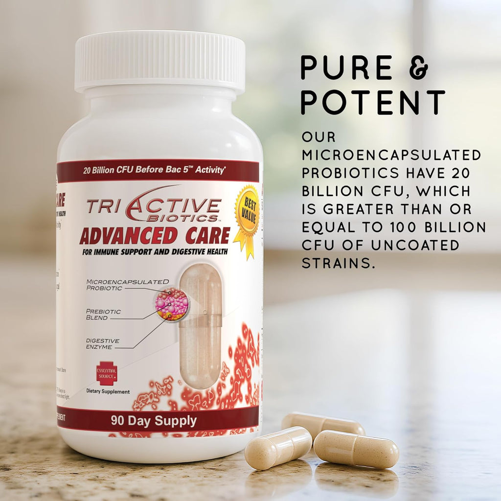 TriActive Biotics Advanced Care - 20 Billion CFU Probiotics for Digestive Health, Immune Support Supplement, Microencapsulated Probiotics for Women & Men, 90 Ct Capsules