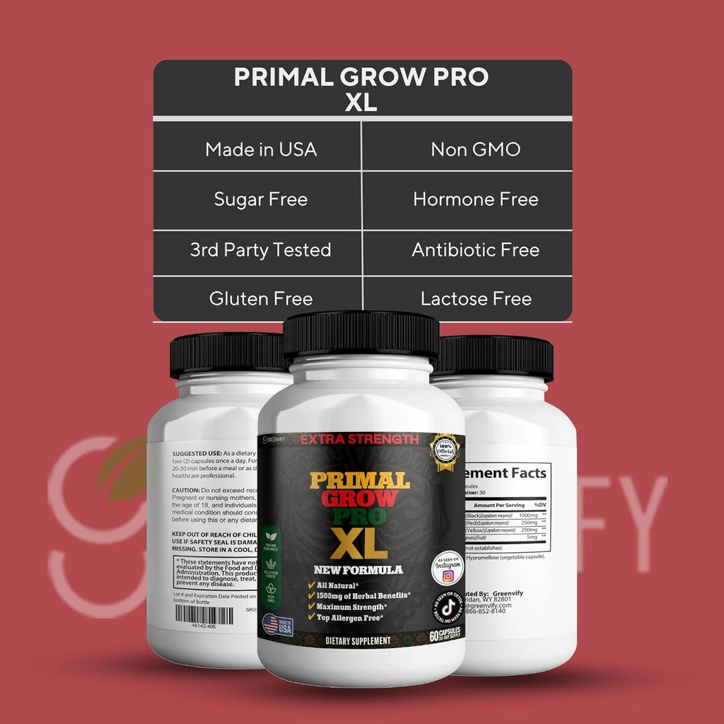 Primal Grow Pro Extra Strength Maca Root Complex, 1500mg, 60 Capsules, Vegan, Gluten Free, Non-GMO (1)