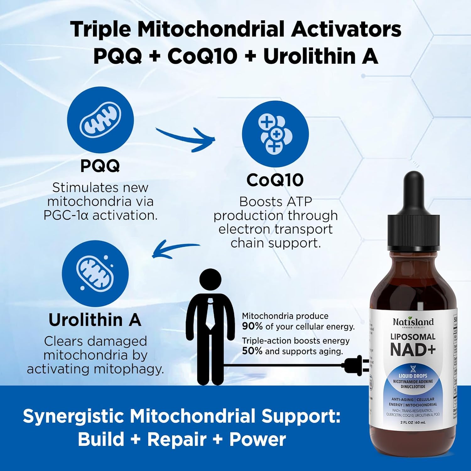 Liposomal NAD Supplement, 1000mg NAD+ Liquid Drops for Women & Men, with Resveratrol, Urolithin A, Quercetin, CoQ10 & PQQ, for Cellular & Metabolism Health, Energy & Anti-Aging, 2 Fl Oz