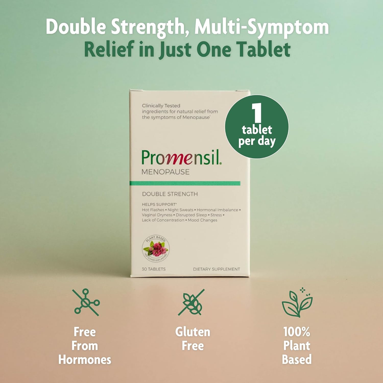Promensil Menopause Double Strength - Menopause Supplements for Women, Red Clover Isoflavones, Helps Support Hot Flashes, Night Sweats, Restlessness - 30 Count