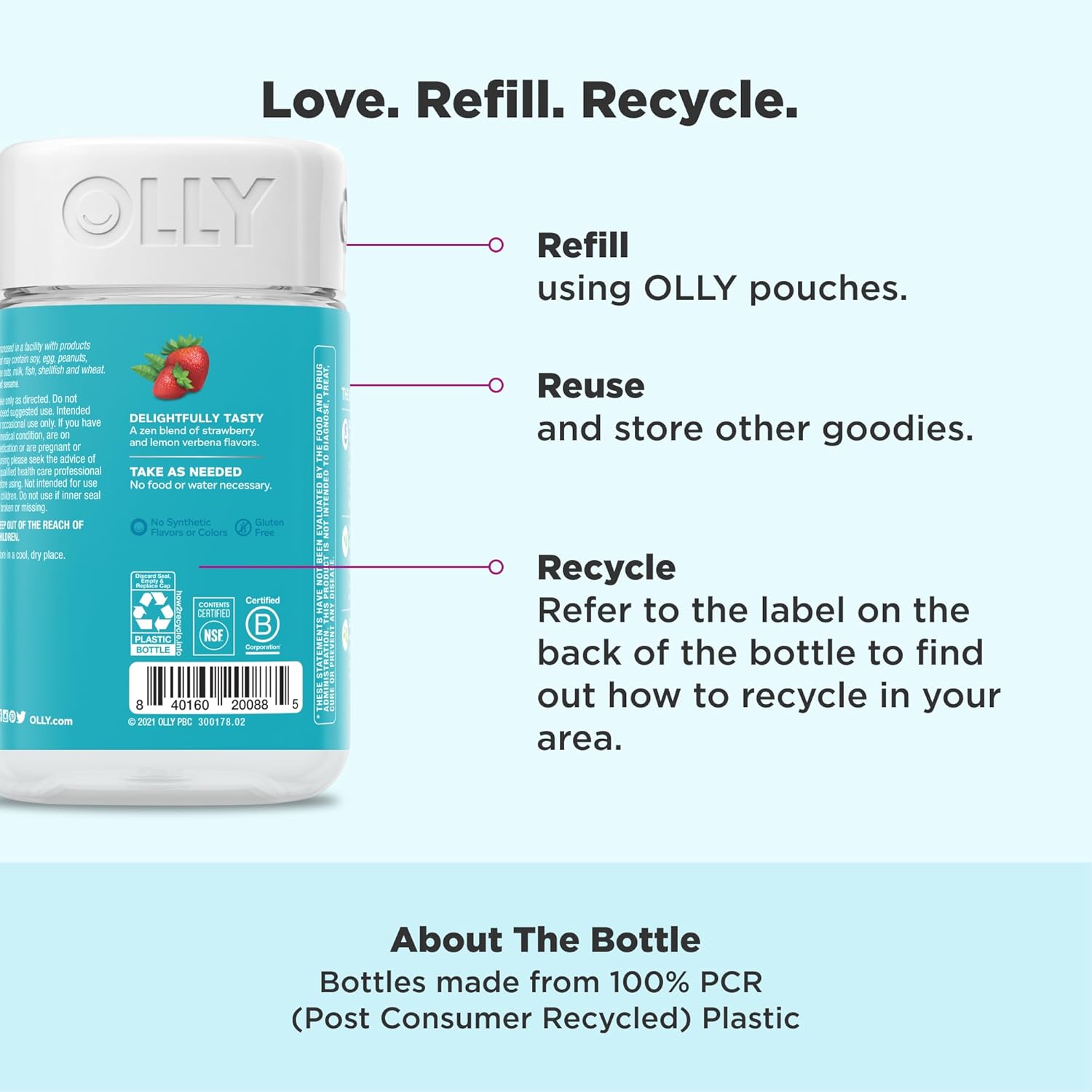 OLLY Goodbye Stress Gummy, GABA, L-Theanine, Lemon Balm, Stress Relief Supplement, Berry - 60 Count