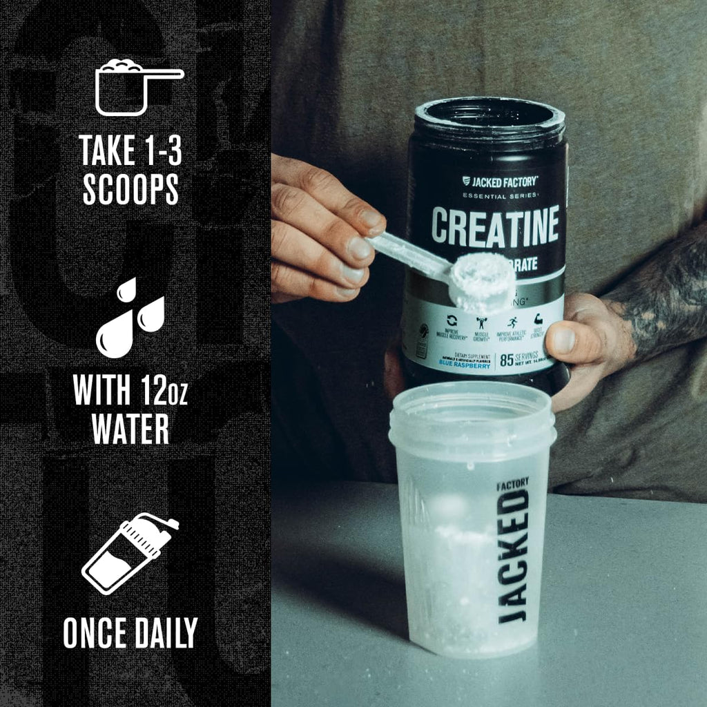 Jacked Factory Creatine Monohydrate Powder 425g - 5g Daily Creatine Supplement for Men and Women, Vegan-Friendly, Third-Party Tested - 85 Servings, Blue Raspberry