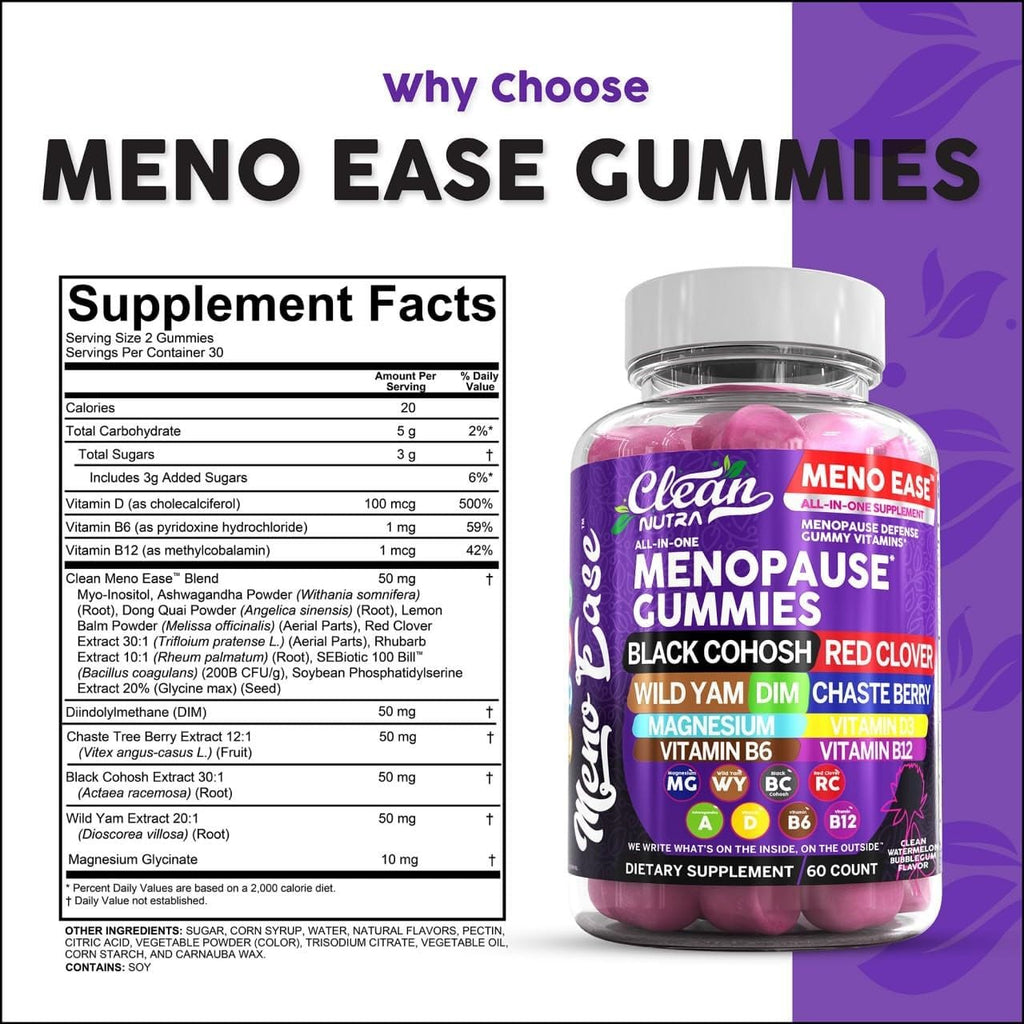 Menopause Supplement For Women Gummies with Black Cohosh, Wild Yam Magnesium, Red Clover For Menopause Relief Hormone Balance Night Sweats Mood Plus Bergamot, Vitamin D3, Vitamin B12, Vitamin B6 Clean