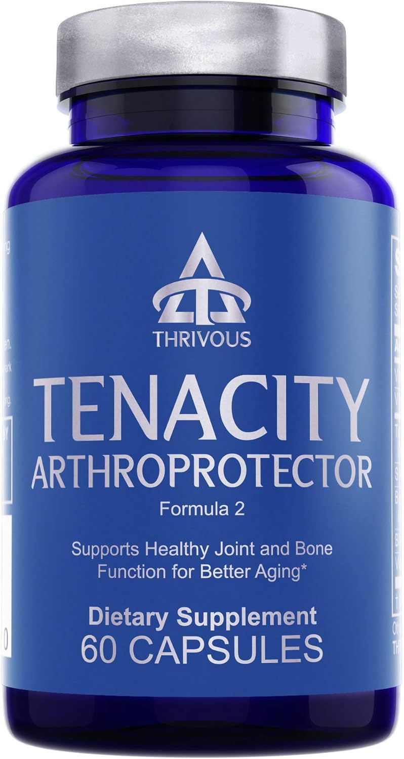 Thrivous Tenacity - Enhance Joint & Bone Function for Better Aging - Advanced Geroprotector Supplement: Turmeric Curcumin, ApresFlex Boswellia, Vitamin D3, Vitamin K2 MK7, Same - 60 Capsules