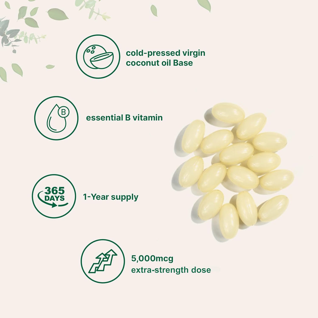 Micro Ingredients Biotin 5,000mcg | 365 Virgin Coconut Oil Softgels, Fast Release, One Year Supply | Supports Healthy Hair, Skin, & Nails | Non-GMO, No Gluten