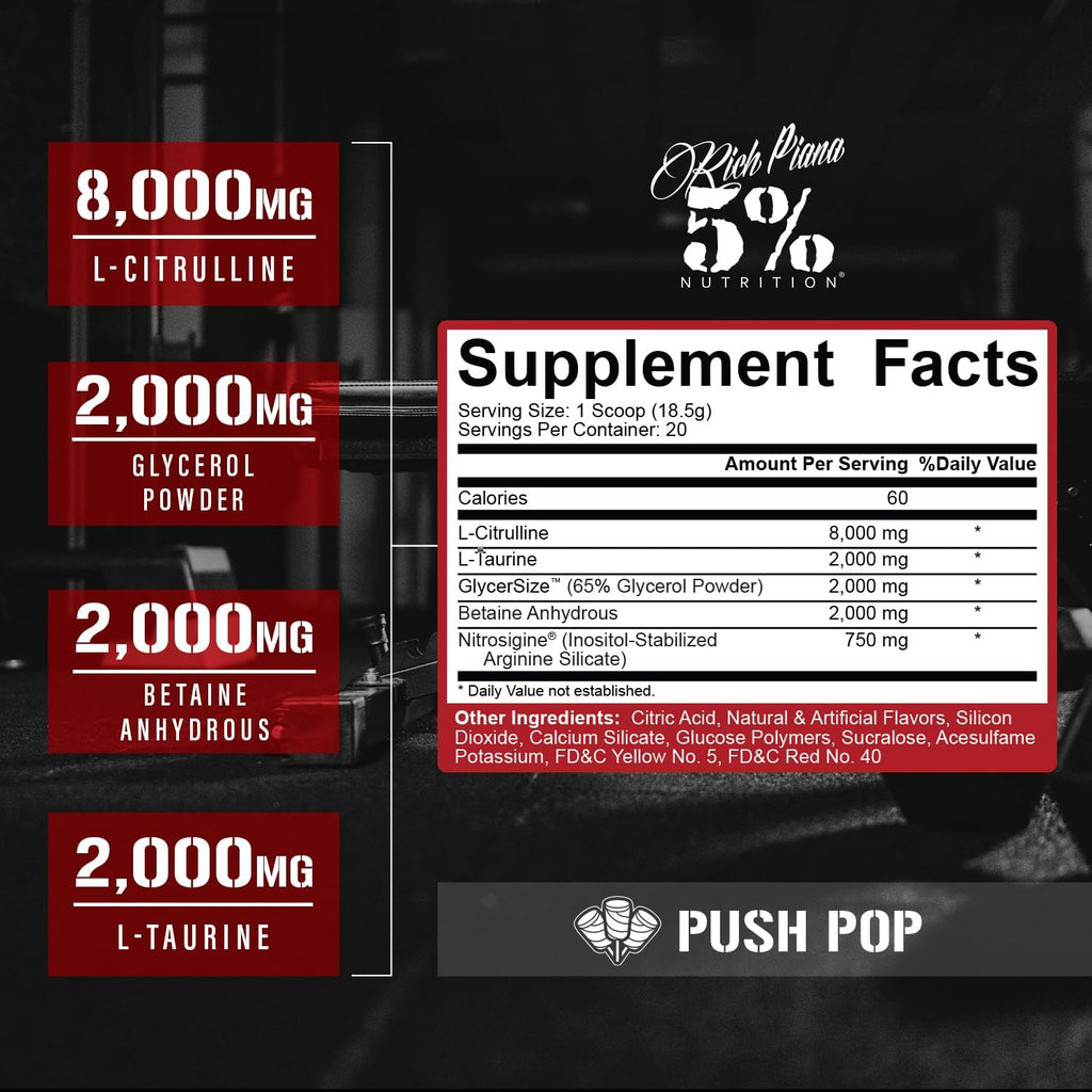 5% Nutrition FullAF Pre-Workout | Stim-Free with Massive Pumps | L-Citrulline, L-Taurine, Nitrosigine, GlycerSize (Push Pop)