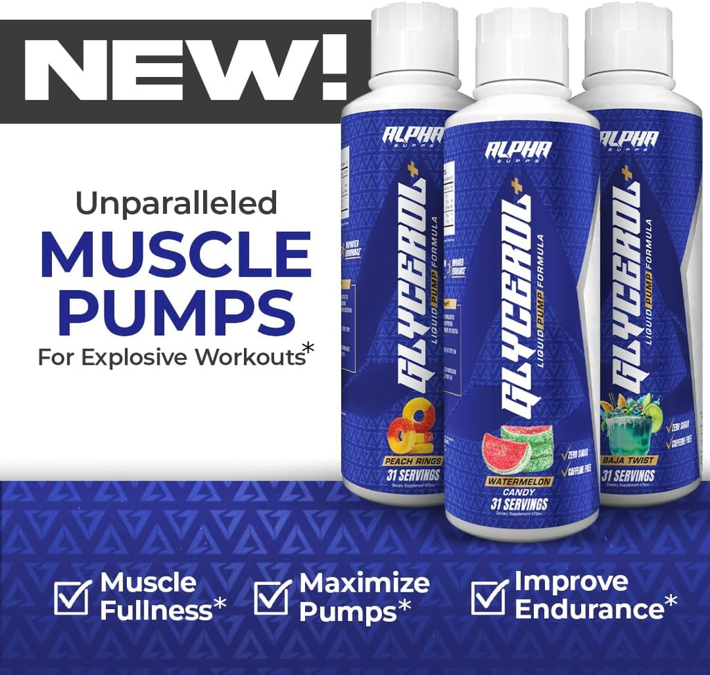 Glycerol+ Liquid Pump Formula - Stim-Free Liquid Glycerol and Citrulline High-Performance Supplement for Enhanced Muscle Pumps, Hydration, & Endurance (31 Servings, Peach Rings)