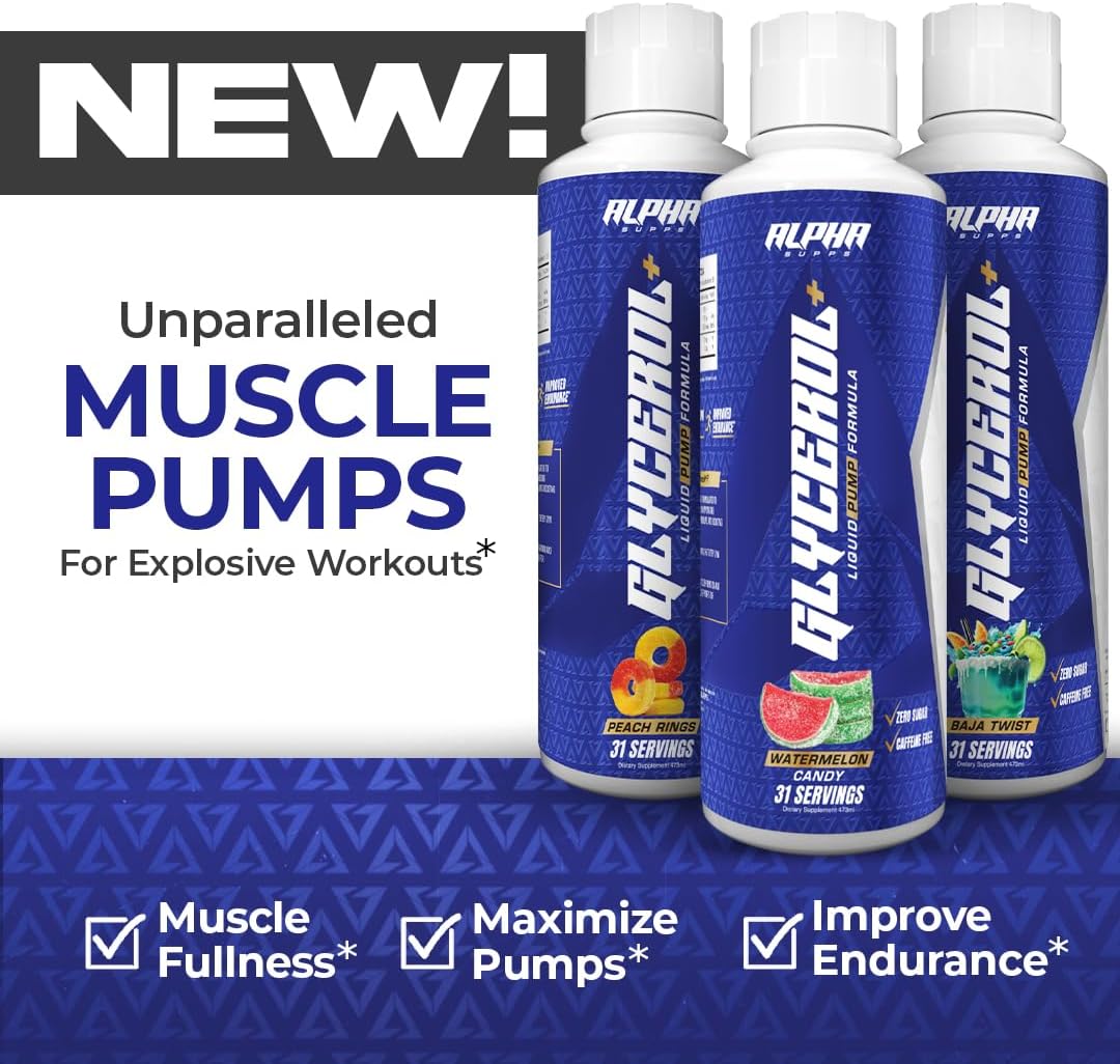 Glycerol+ Liquid Pump Formula - Stim-Free Liquid Glycerol and Citrulline High-Performance Supplement for Enhanced Muscle Pumps, Hydration, & Endurance (31 Servings, Peach Rings)