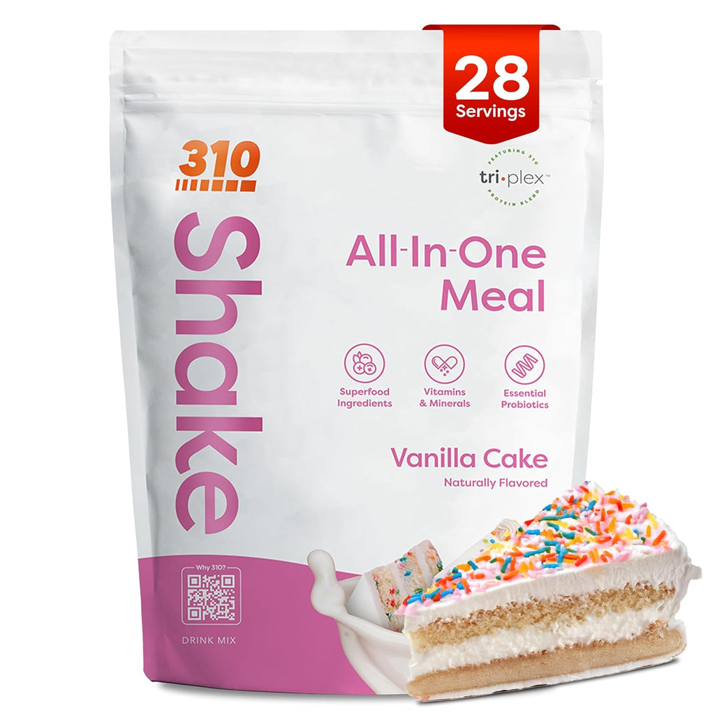 310 Nutrition All-In-One Meal Replacement Shake Powder - Plant-Based Protein Smoothie Blend w/High Fiber, Probiotics & Adaptogens - Low Carb, Vegan, Keto & Paleo Friendly - Vanilla Cake - 28 Srv