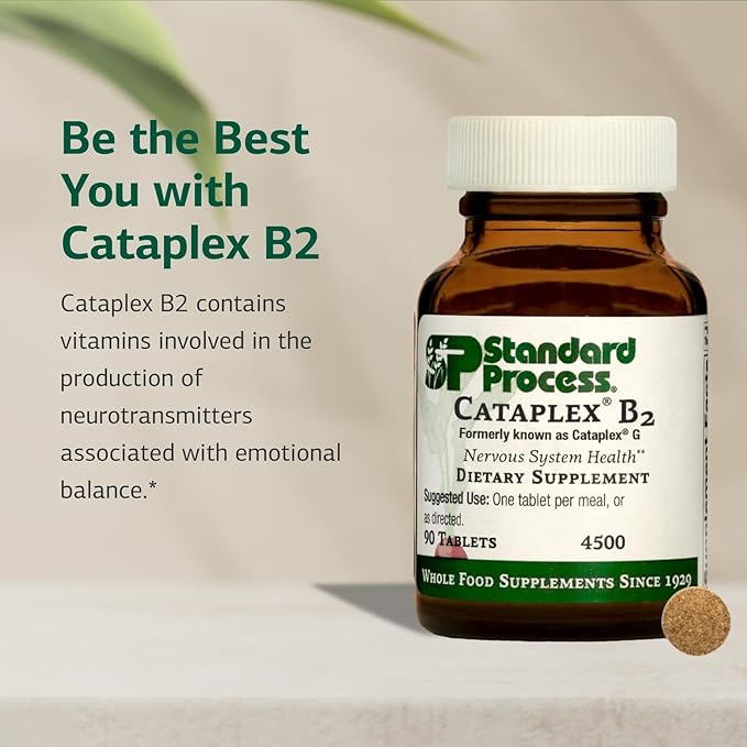 Standard Process Inc. Cataplex B2 - Whole Food Nervous System Supplements, Metabolism, Brain Supplement and Liver Support with Calcium Lactate, Riboflavin, Wheat Germ, Choline - 90 Tablets