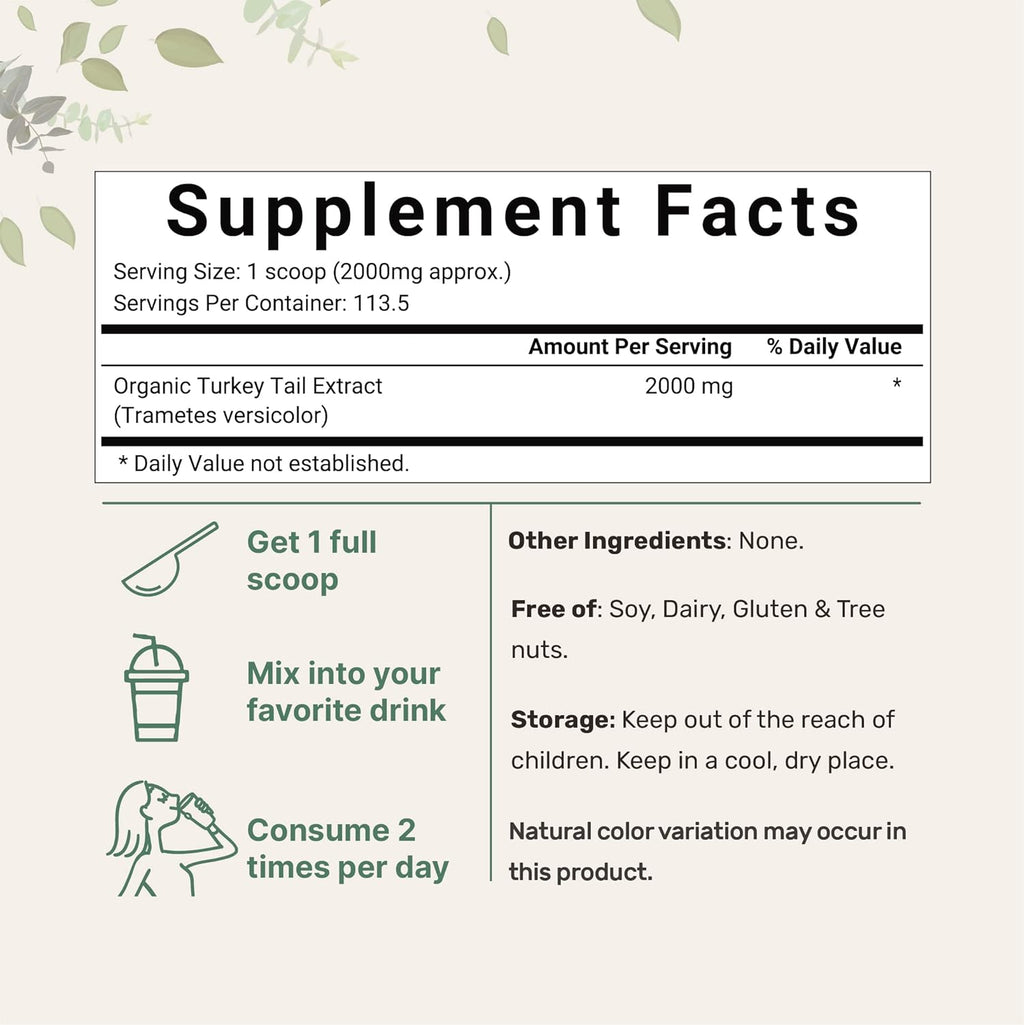 Micro Ingredients Organic Turkey Tail Mushroom Powder (50:1 Extract), 8 Ounce | Freeze Dried with Active Polysaccharides, Supports Immune Response & Cellular Level, Pet Friendly