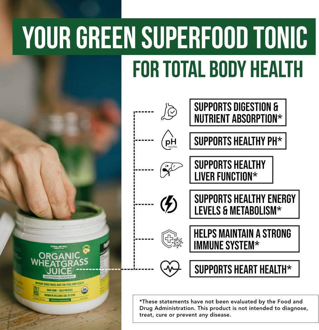 Organic Wheatgrass Juice Powder - Organically Grown in Volcanic Soil of Utah - Raw & BioActive Form, Cold-Pressed Then CO2 Dried, 20:1 Super Concentrate - Lemon (6.2 oz - 60 Servings)