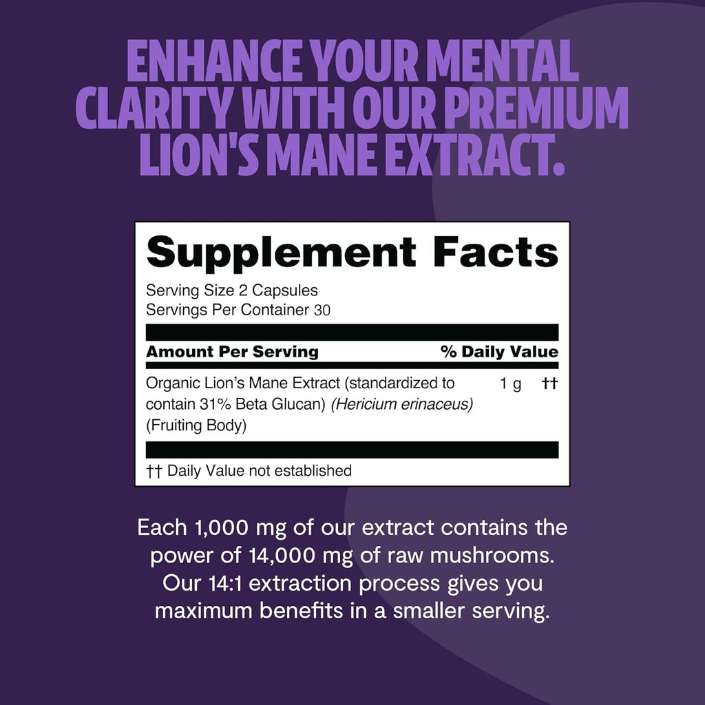 FreshCap Lions Mane Supplement Capsules 14,000mg - Lion's Mane Mushroom Extract for Brain Support, Premium Ayurveda Organic LionsMane Mushroom for Memory, Focus & Clarity (180 Capsules)