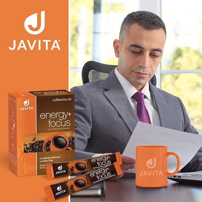 Energy + Focus Instant Coffee by Javita – Premium Arabica with Adaptogens – Clean Energy & Mental Clarity Support – Convenient Functional Coffee Medium Roast Coffee Mix (1 box/24 serv.)