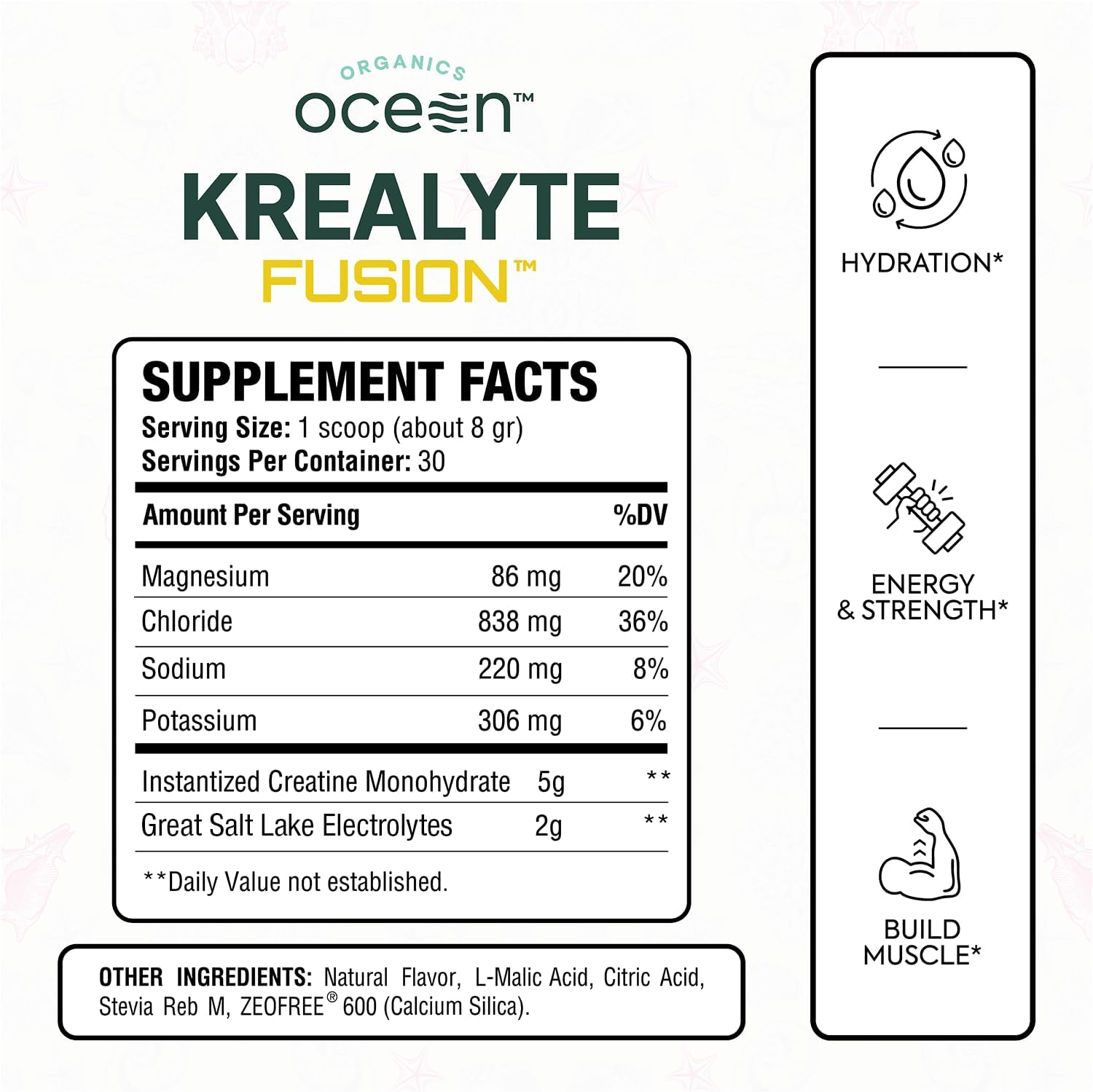 Organics Ocean Krealyte Fusion - Instantized Creatine Monohydrate Powder with Electrolytes - Muscle Strength, Endurance & Hydration Support - Vegan, Sugar-Free, Pink Lemonade Flavor - 30 Servings