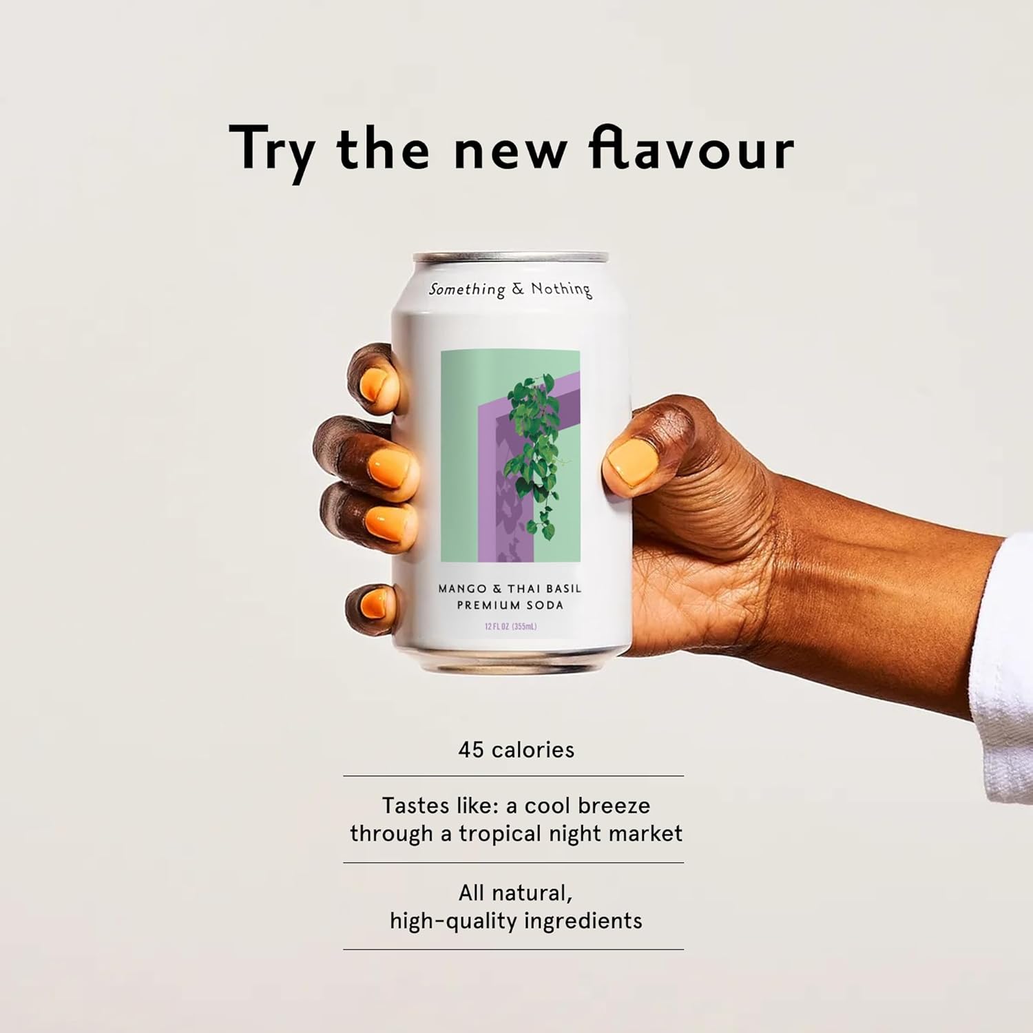 Something & Nothing Mango & Thai Basil Flavored Sparkling Water | Lightly Carbonated & Full of Flavor with Added Grape & Lemon Juice | Vegan & Low Calorie Premium Soda | 12 Fl Oz Cans (Pack of 12)