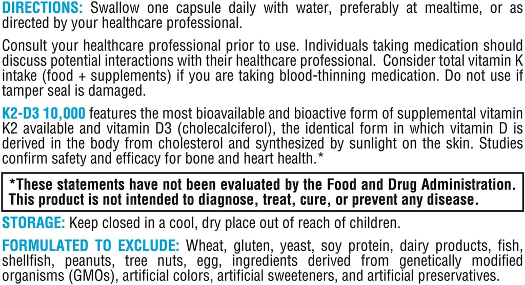 XYMOGEN K2-D3 10000 - Vitamin D3 K2 - Bioavailable Vitamin D 10,000 IU (Cholecalciferol) with MK-7 - Heart, Arterial, Bone Health + Immune Support Supplement (60 Capsules)